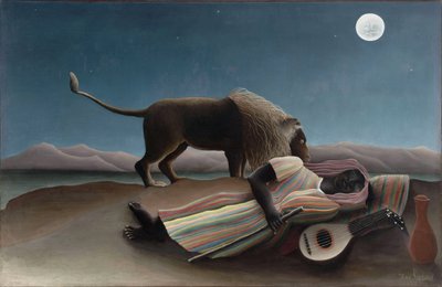 ""Den sovande zigenaren"" Målning av Henry Rousseau känd som Douanier Rousseau (1844-1910) 1897 Mått 129,5x200,7 cm New York, Museum of Modern Art av Henri J.F. Rousseau
