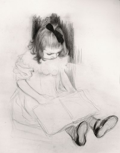 Tjej som läser (krita på papper) av Henri Jacques Edouard Evenepoel