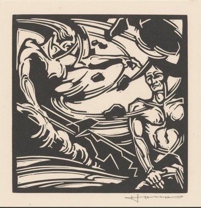 Två nakna män i en virvlande luftmassa av Henri Jonas (signed by artist)