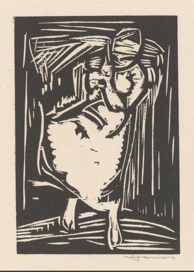 Kvinna som bär en väska på ryggen av Henri Jonas (signed by artist)