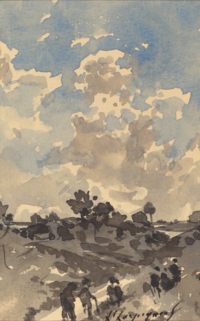 Ett landskap med figurer som går längs en stig av Henri Joseph Harpignies
