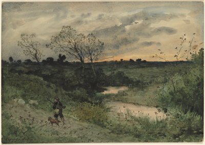 Dawn—Jägare med hund av Henri Joseph Harpignies