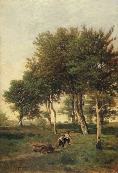 Landskap med två pojkar som bär ved, 1894 av Henri Joseph Harpignies