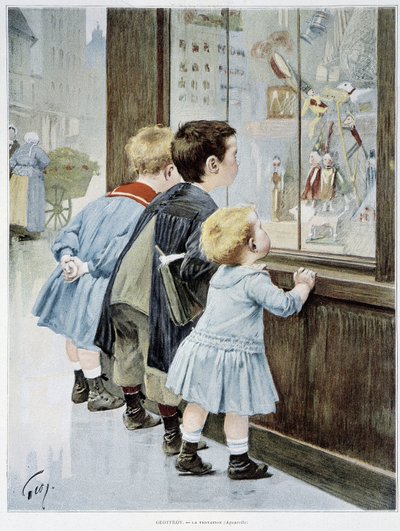 La Temptation: Barn framför en monter tittar på leksaker - sjuk. av Geoffroy, i "" Figaro illustrerad""" av Henri Jules Jean Geoffroy