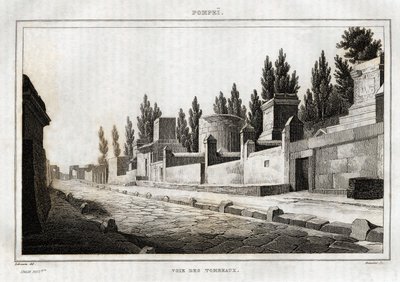 Vägen till gravarna, i Pompei, gravyr av Labrouste, i "Picturesque Italy", Amable Coste-redaktör, Paris av Henri Labrouste