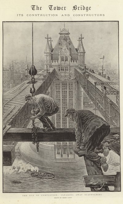 Tower Bridge, dess konstruktion och konstruktörer (litografi) av Henri Lanos