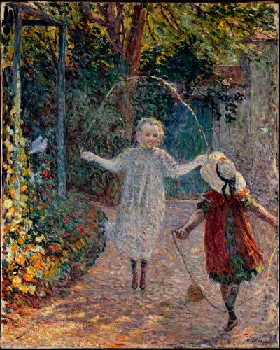 Barn som hoppar rep i trädgården. av Henri Lebasque