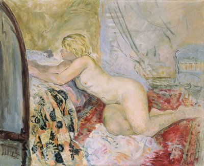Naken liggandes mot en säng, av Henri Lebasque