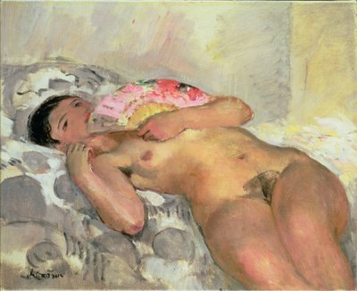 Naken kvinna med en fläkt av Henri Lebasque