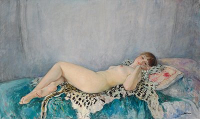 Naken på leopardskinn, Le Cannet, 1926 av Henri Lebasque