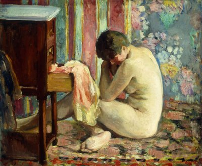 Naken med rosa skjorta; Nu a la Chemise Rose, 1926 av Henri Lebasque