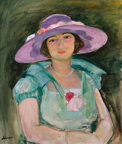 Porträtt av Marthe Lebasque i lila hatt, 1925-26 av Henri Lebasque