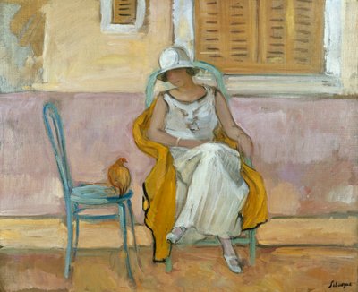 Kvinna i en vit klänning; La Femme en Robe Blanche, ca 1923 av Henri Lebasque