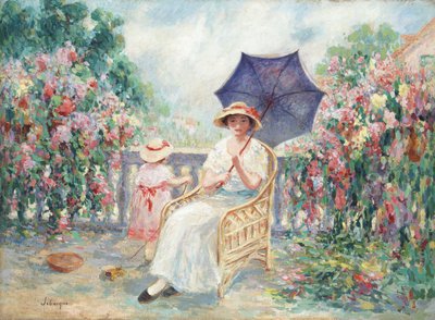 Ung flicka och barn på en terrass, 1914-15 av Henri Lebasque