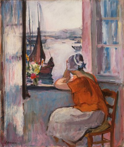 Ung flicka vid fönstret mittemot ön Yeu, av Henri Lebasque