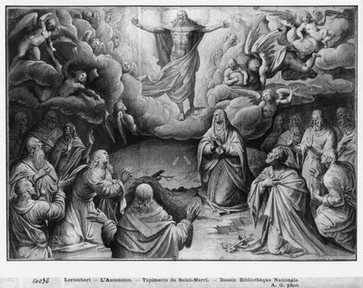 Life of Christ, Ascension, förberedande studie av gobelängtecknad film för kyrkan Saint-Merri i Paris, ca 1585-90 (pierre noire und wash und white highlights on paper) av Henri Lerambert