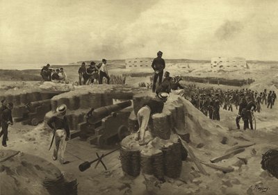 Slaget vid Bomarsund, 1854 (gravyr) av Henri Louis Dupray