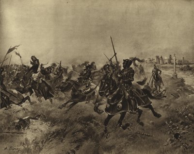 Battle of the Spurs, 1513 (gravyr) av Henri Louis Dupray