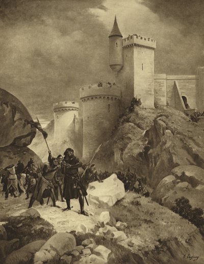 Kung Richard I av England vid belägringen av Chalus, 1199 (gravyr) av Henri-Louis Dupray
