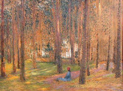 A Walker Sitting in the Woods, ca 1890 (olja ombord) av Henri Martin