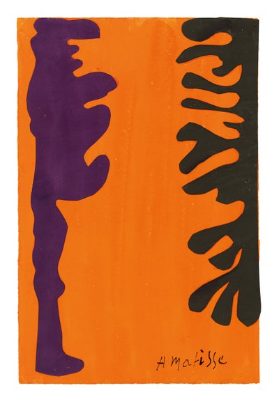 Svarta och violetta arabesker på orange bakgrund av Henri Matisse