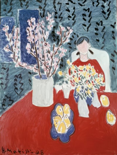 Plommonträdets grenar på en grön bakgrund av Henri Matisse