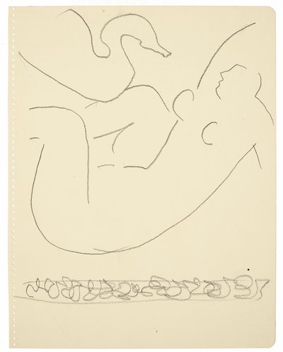Studie (Leda och svanen) (svart Conté-krita på papper) av Henri Matisse