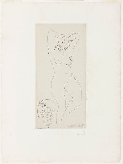 Kvinnlig nakenstudie med upplyfta armar och kvinnohuvud av Henri Matisse