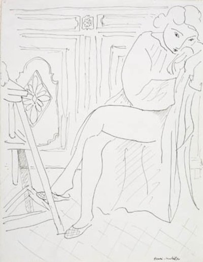 Kvinnlig modell som kopplar av i ateljén av Henri Matisse