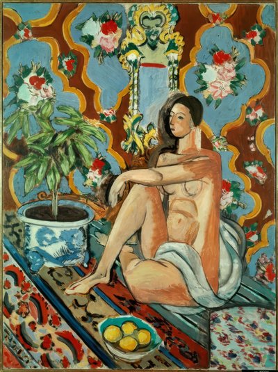 Dekorativ figur på fond ornamental av Henri Matisse