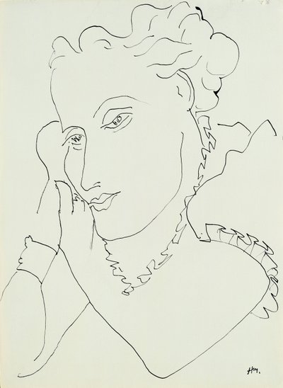 Kvinnohuvud med händerna mot kinden av Henri Matisse