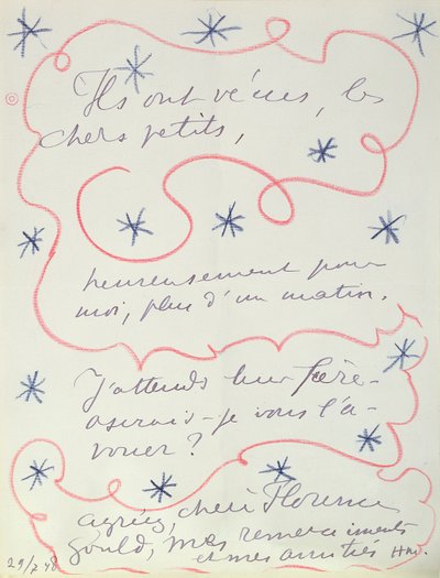 Brev från målaren till Florence Gould (f.1895), 29 juli 1948 (penna  krita på papper) av Henri Matisse