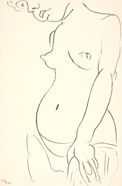 Naken kvinna i halvfigur, trekvartsprofil mot vänster. Huvudets översta del beskuren av Henri Matisse