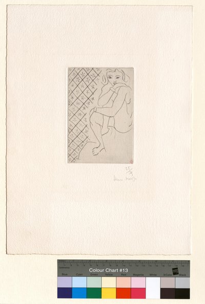 Sittande nakenmodell, bakgrund med stjärnformade kakelplattor av Henri Matisse