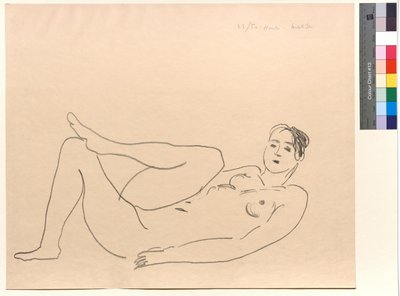Liggande nakenmodell, böjt ben: Studie av ben av Henri Matisse