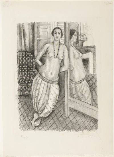 Odalisken i randiga byxor, speglad i spegeln av Henri Matisse