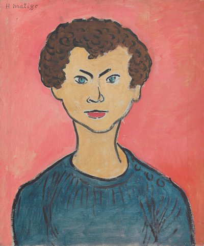Porträtt med lockigt hår, marinblå tröja av Henri Matisse