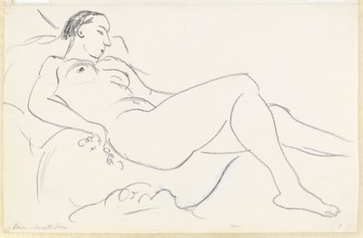 Liggande kvinnlig nakenbild (svartvit krita på papper) av Henri Matisse