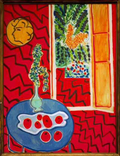 Röd interiör, stilleben på blått bord av Henri Matisse