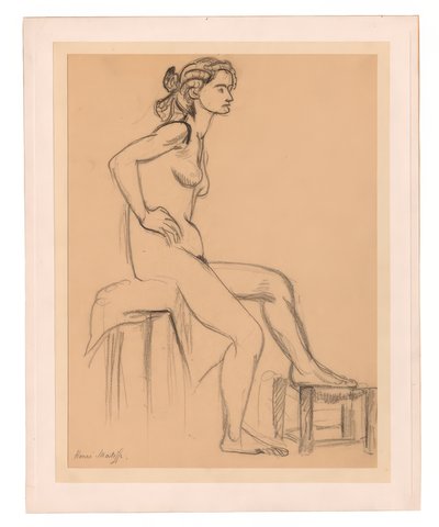 Sittande kvinnlig nakenbild, en fot på en pall av Henri Matisse