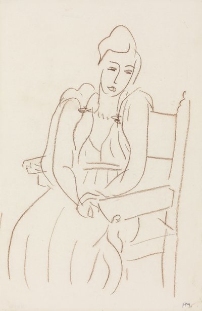 Sittande kvinna (brun vaxkrita på papper) av Henri Matisse