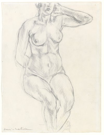 Sittande naken, ca 1918 (grafit  svart krita på papper) av Henri Matisse