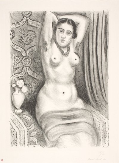 Sittande kvinnlig nakenmodell med armarna korslagda bakom ryggen (odalisk) av Henri Matisse