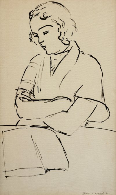 Kvinna som läser, ca 1922 (penna och svart bläck på papper) av Henri Matisse