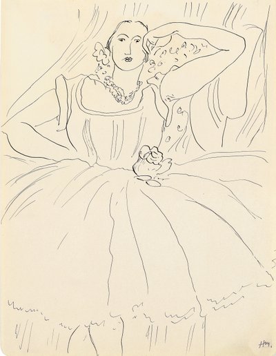 Kvinna i aftonklänning (penna och bläck på papper) av Henri Matisse