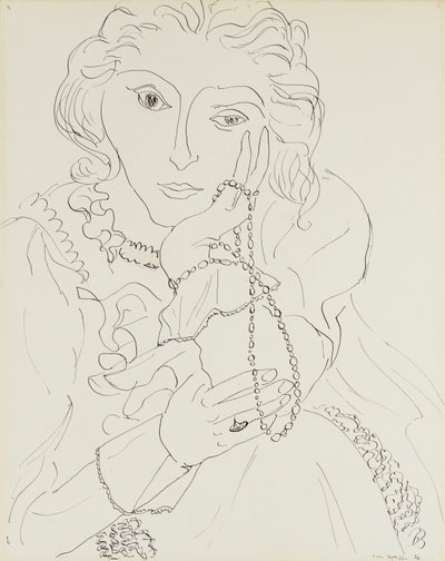 Kvinna med rynkad skjorta och pärlhalsband av Henri Matisse