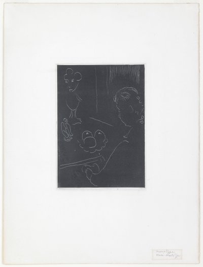 Ung kvinna i en interiör med frukt och skulpturer av Henri Matisse