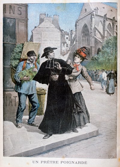 En katolsk präst knivhöggs av en kvinna på gatan, Frankrike, 1897 av Henri Meyer