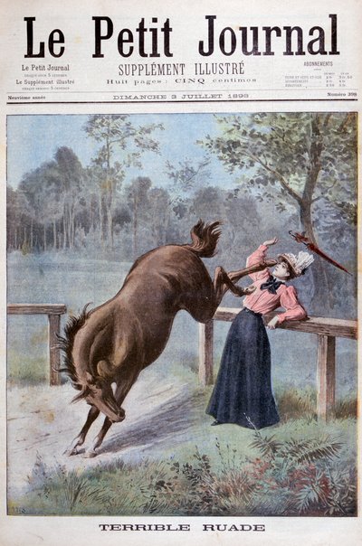 En ung kvinna sparkas av en häst, 1898 av Henri Meyer