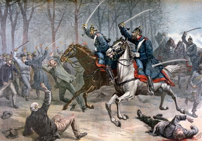 Kavallerianfall, tyska kravaller i Leipzig, 1892. av Henri Meyer